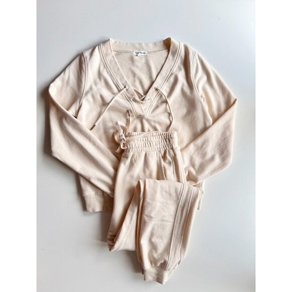 HEARTLOOM Ivory Cotton Terrry Sweatshirt Jogger Sweatsuit Set, Size XS/S - Picture 1 of 11
